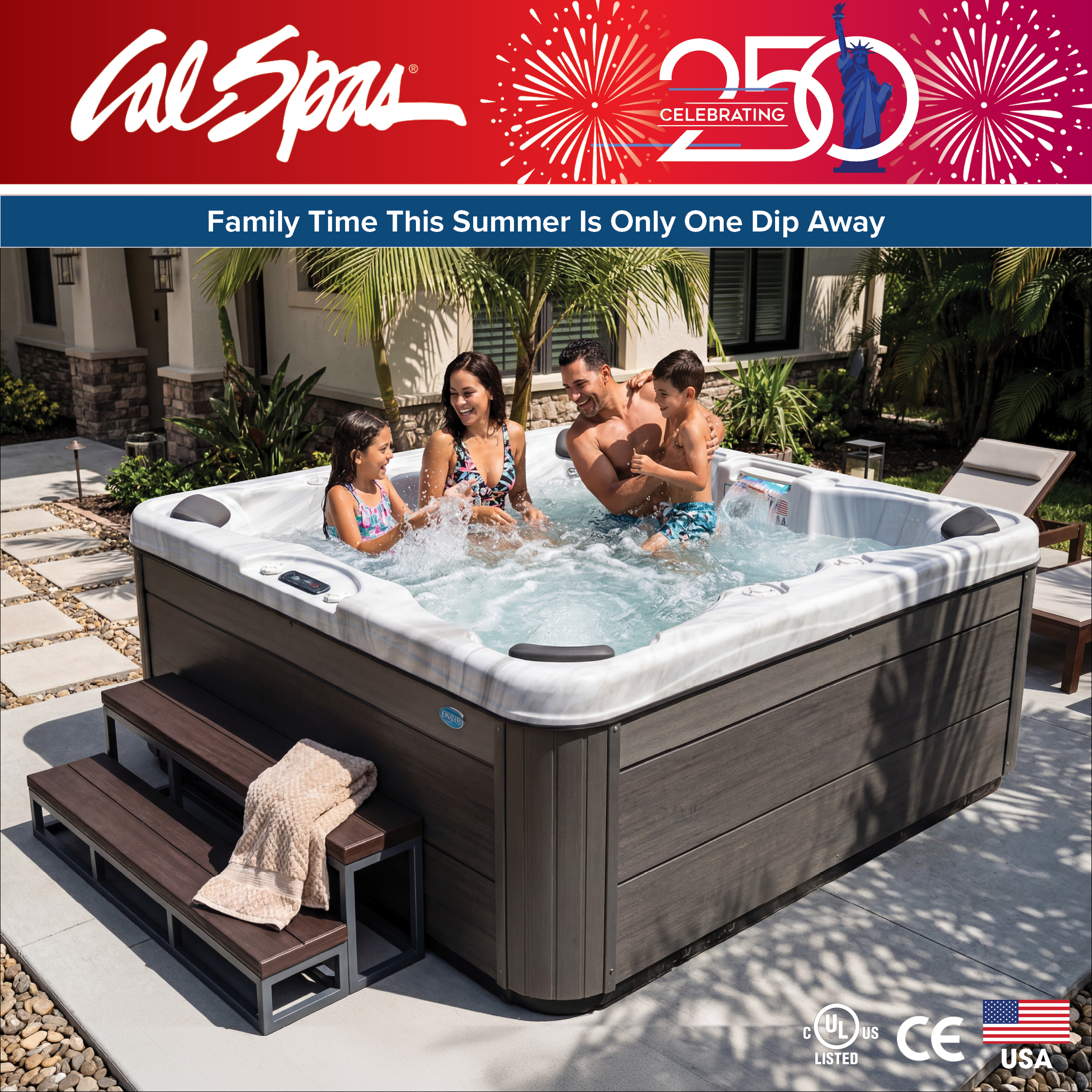 Calspas hot tub being used in a family setting - Enid